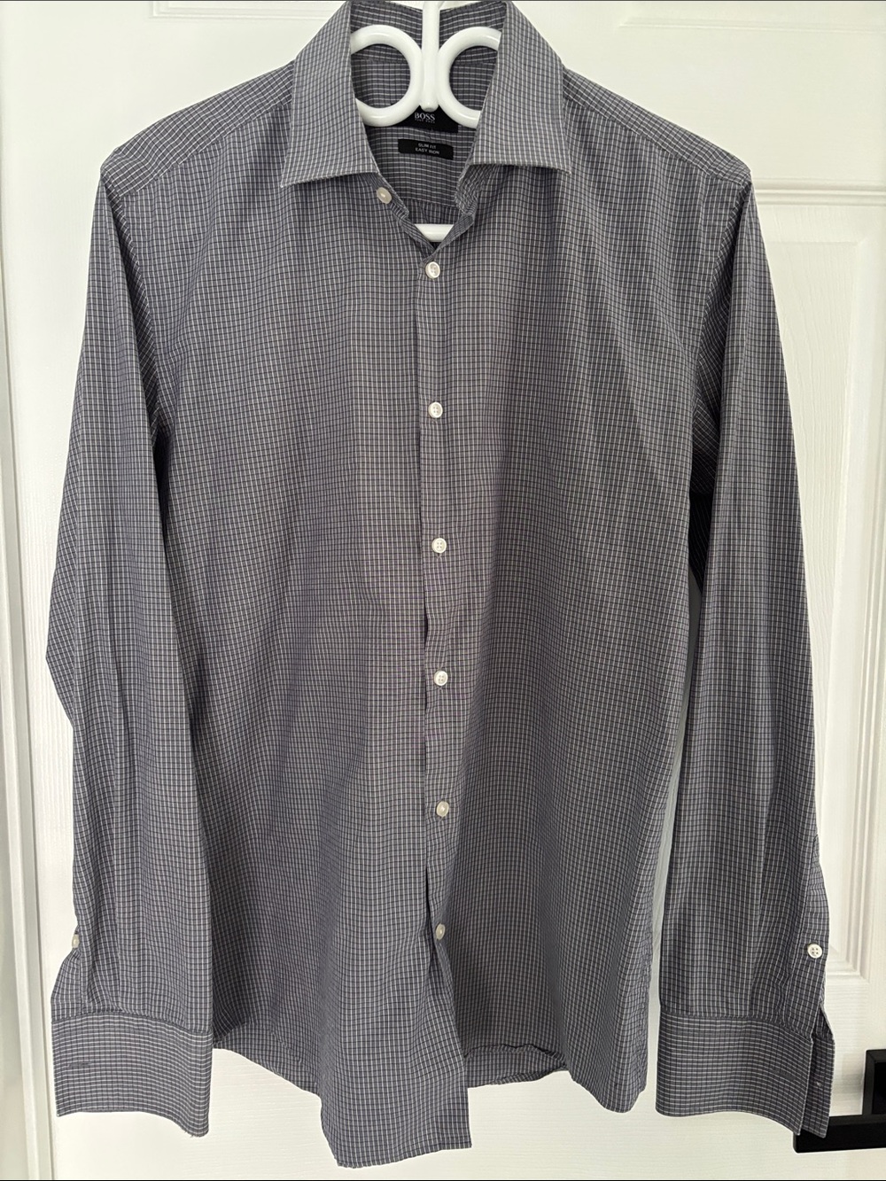 *LIKE NEW* Boss Hugo Boss Slim Fit Check Dress Shirt - Gray/White